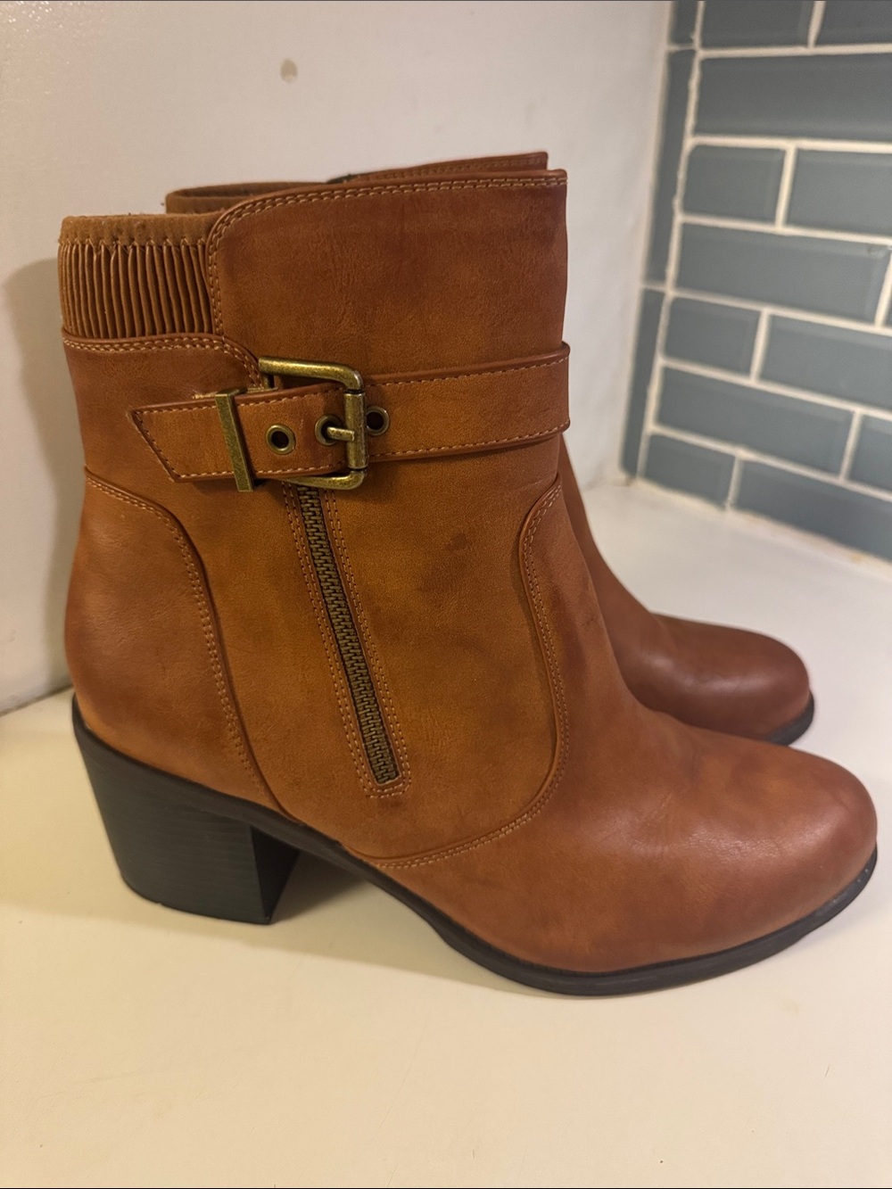 White Mountain Tan Ankle Boot with Buckle Detail